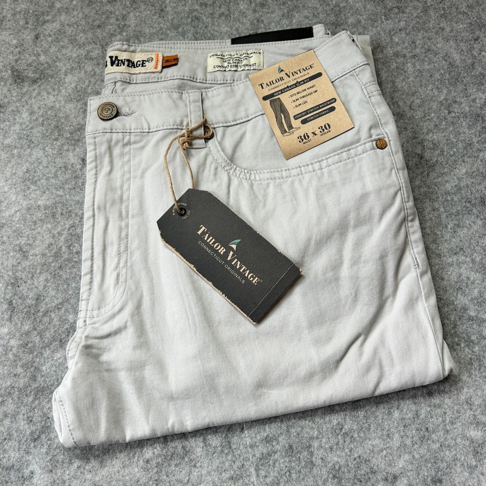 Taylor Vintage Pants Mens Beige New Canaan Slim Fit Pants 36x30 MSRP $118